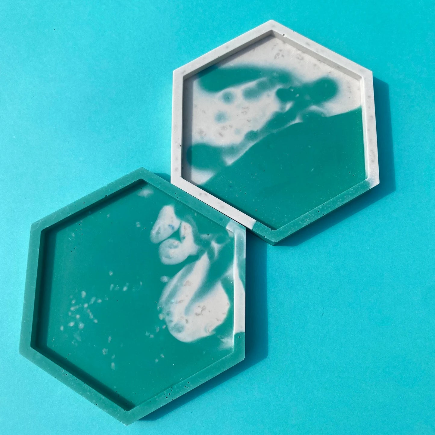 Teal & White Hexagon Coaster Set