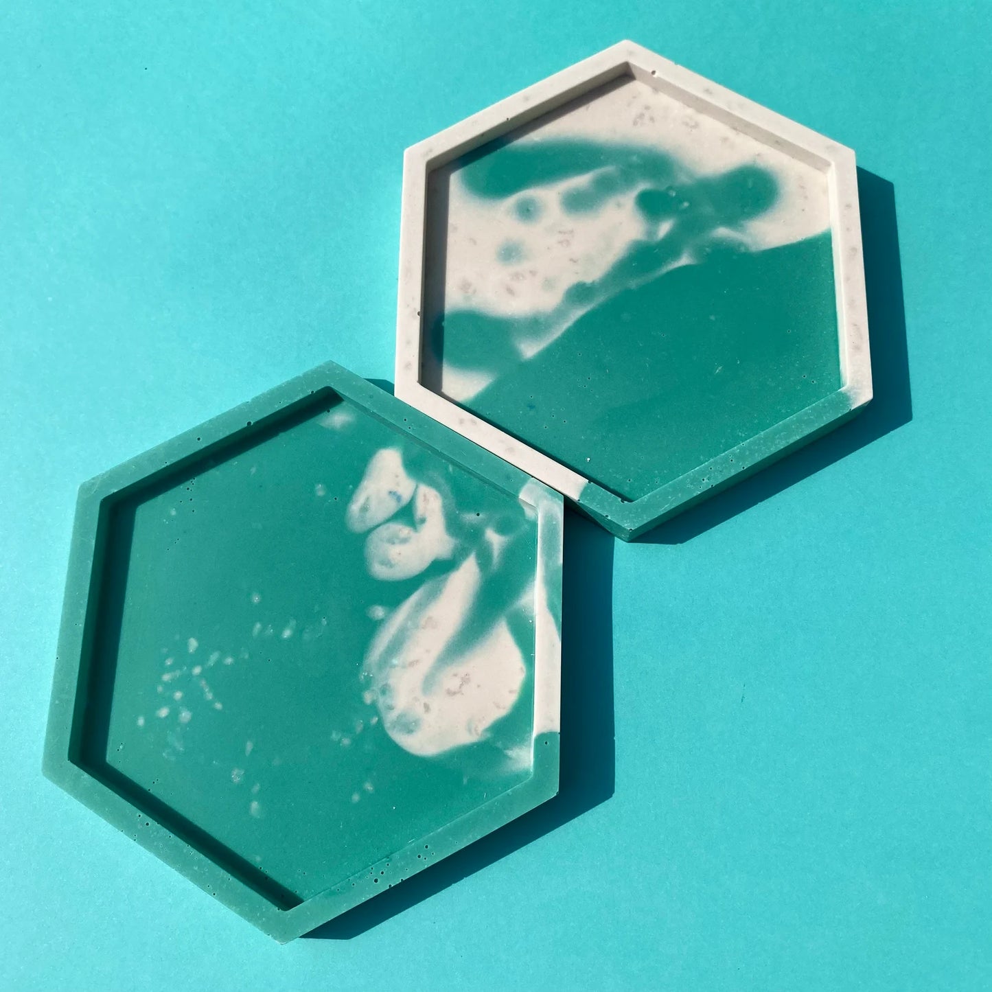 Teal & White Hexagon Coaster Set