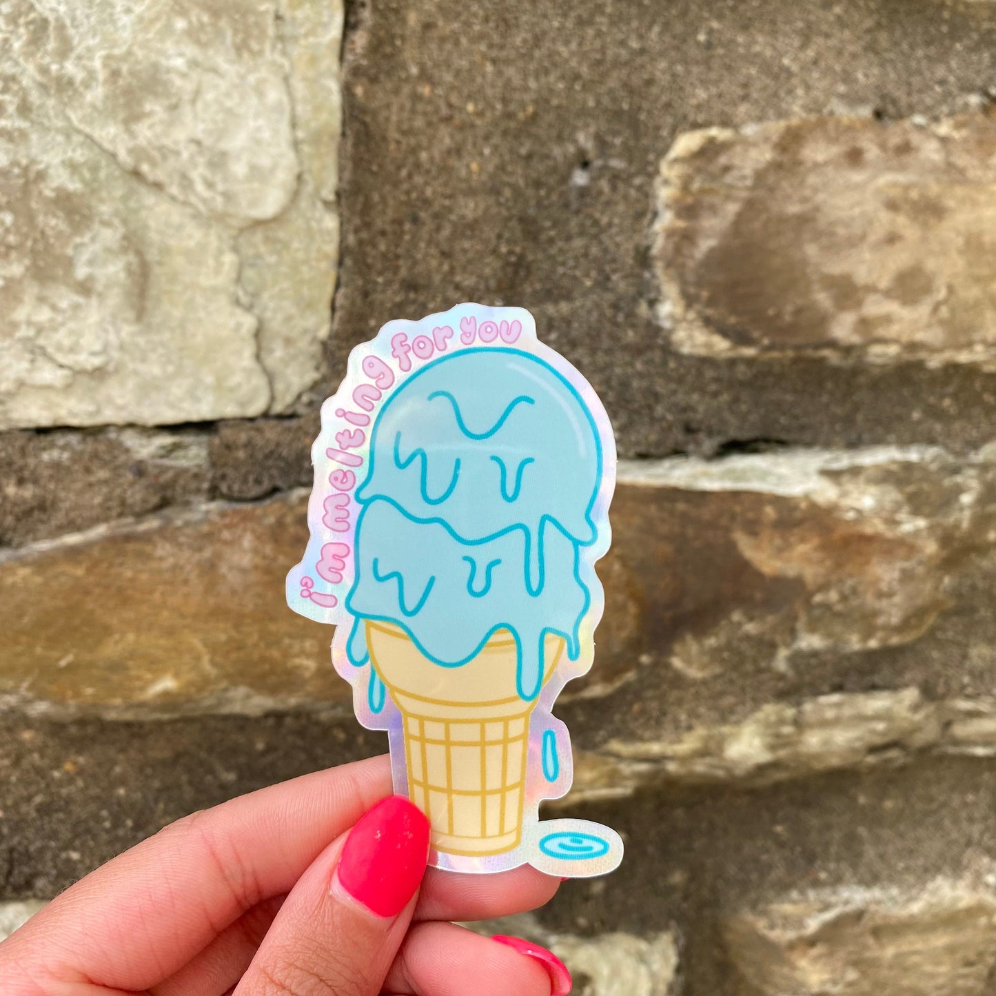 Ice Cream Sticker 'I'm Melting for You" - Holographic Sticker/Glitter Sticker