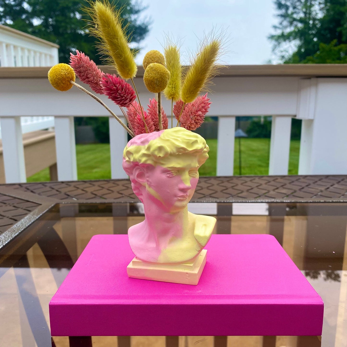 David Statue Vase - Abstract Pot - Dopamine Decor, Maximalist Decor - Yellow & Pink Home Decor